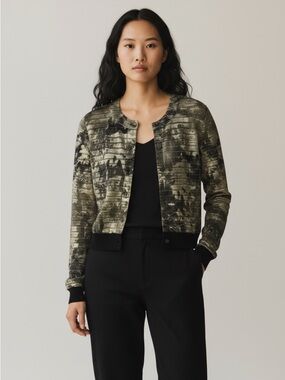NWT WORTH Shiny Women’s Ink and Silver Metallic Rayon Cardigan Jacket Size Small